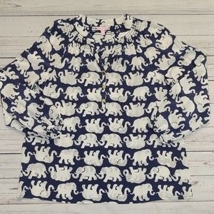 Lilly Pulitzer Navy and White Elephant Blouse